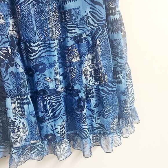 Vintage Mix Print Blue & Black A-Line Maxi Skirt - Picture 5 of 7